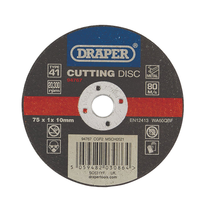 Draper Metal Cutting Disc, 75 x 1 x 10mm 94767 Draper - Dynamic Drive