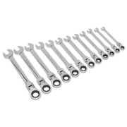 Sealey Flexible Head Ratchet Combination Spanner Set 12pc Metric S0635 Siegen by Sealey - Dynamic Drive