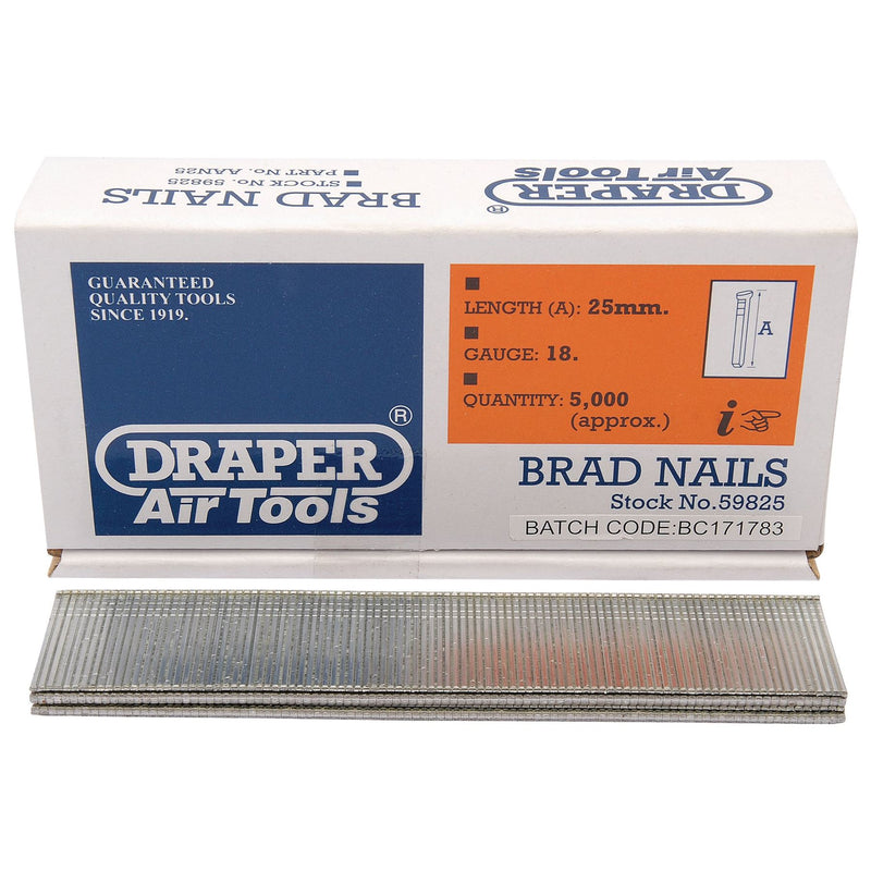 Draper Brad Nails, 25mm (Pack of 5000) 59825 Draper - Dynamic Drive