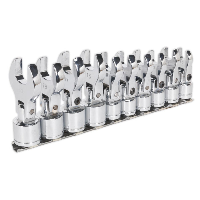 Sealey Flexible Crow's Foot Open-End Spanner Set 10pc 3/8"Sq Drive Metric S01043 Siegen by Sealey - Dynamic Drive