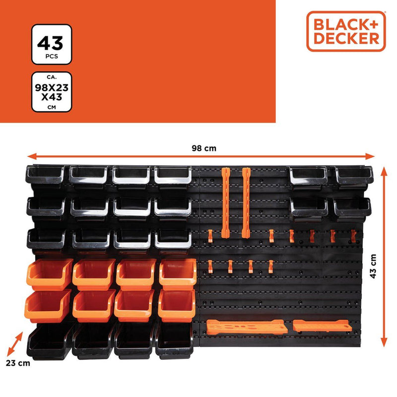 Black+Decker Tool Board With Storage Bins And Hooks 98 X 23 X 43Cm 43 Pieces Tool Wall Organizer Black+Decker - Dynamic Drive