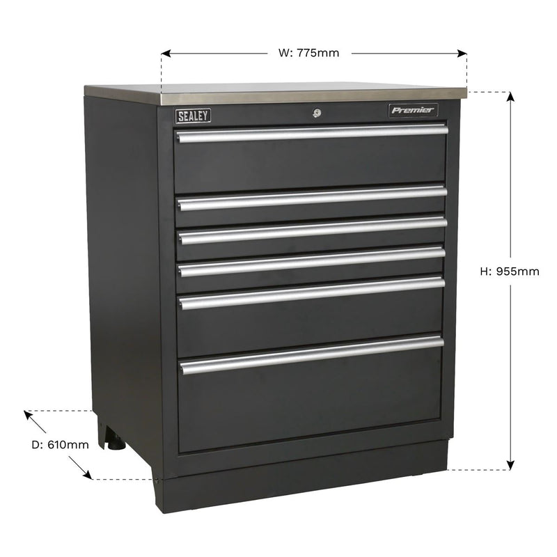 Sealey Modular Floor Cabinet 6 Drawer 775mm Heavy-Duty APMS03 Sealey - Dynamic Drive