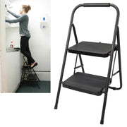 Foldable 2 Step Ladder Non Slip Tread Safety Steel Small Stool Ladders Kitchen Silverline  - Dynamic Drive