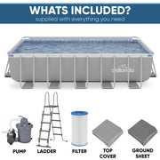 Dellonda Steel Frame Rectangular Swimming Pool - Step Ladder & Filter Pump 21ft Dellonda - Dynamic Drive
