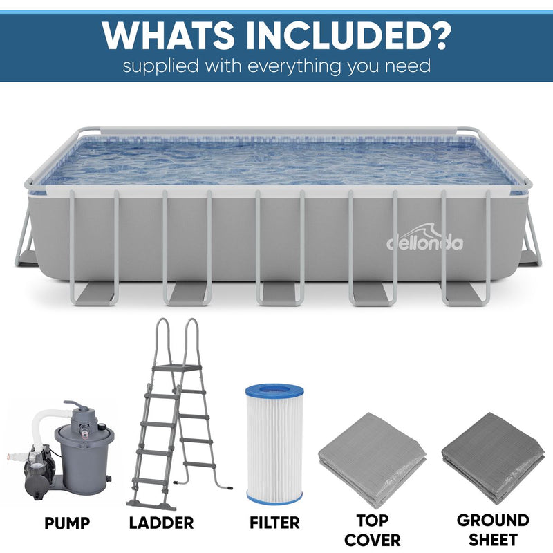 Dellonda Steel Frame Rectangular Swimming Pool - Step Ladder & Filter Pump 21ft Dellonda - Dynamic Drive