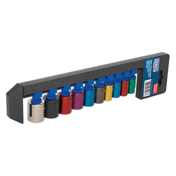 Sealey Premier 10pc 3/8" Drive Multi Coloured Hex Socket Set 10-19mm WallDrive Sealey  - Dynamic Drive