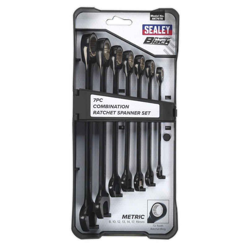 Sealey Combination Ratchet Spanner Set 7pc Black Series Metric AK7978 Sealey - Dynamic Drive