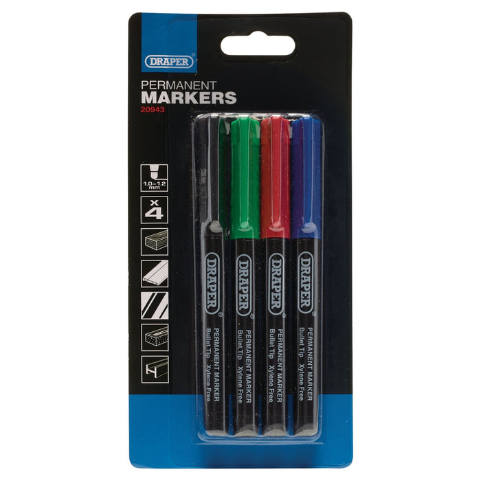 Draper Marker Pens, Multicoloured (Pack of 4) 20943 Draper - Dynamic Drive