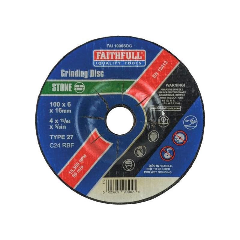 Faithfull Depressed Centre Stone Grinding Disc 100 x 6 x 16mm Faithfull - Dynamic Drive