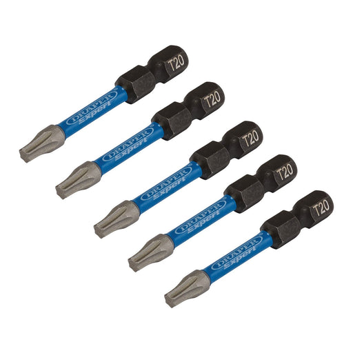 Draper Expert TX-STAR Impact Screwdriver Bits, T20 x 50mm, 1/4" Hex (Pack of 5) Draper - Dynamic Drive