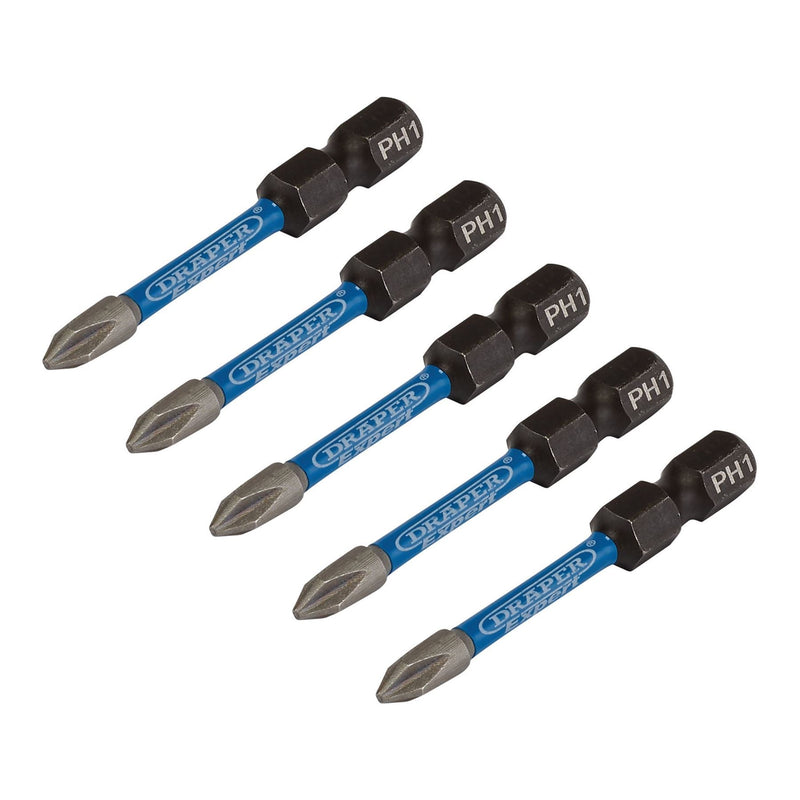 Draper Expert Cross Slot/PH Type Impact Screwdriver Bits, No.1 x 50mm, 1/4" Hex Draper - Dynamic Drive