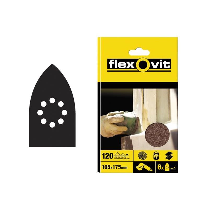 Flexovit Detail Hook & Loop Sanding Sheets 105x175mm Fine 120G (Pack 6) Flexovit - Dynamic Drive
