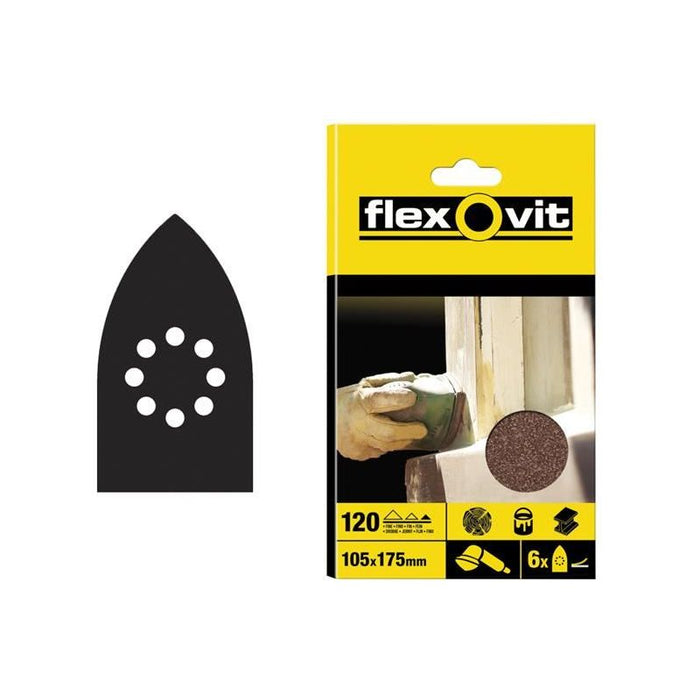 Flexovit Detail Hook & Loop Sanding Sheets 105x175mm Fine 120G (Pack 6) Flexovit - Dynamic Drive