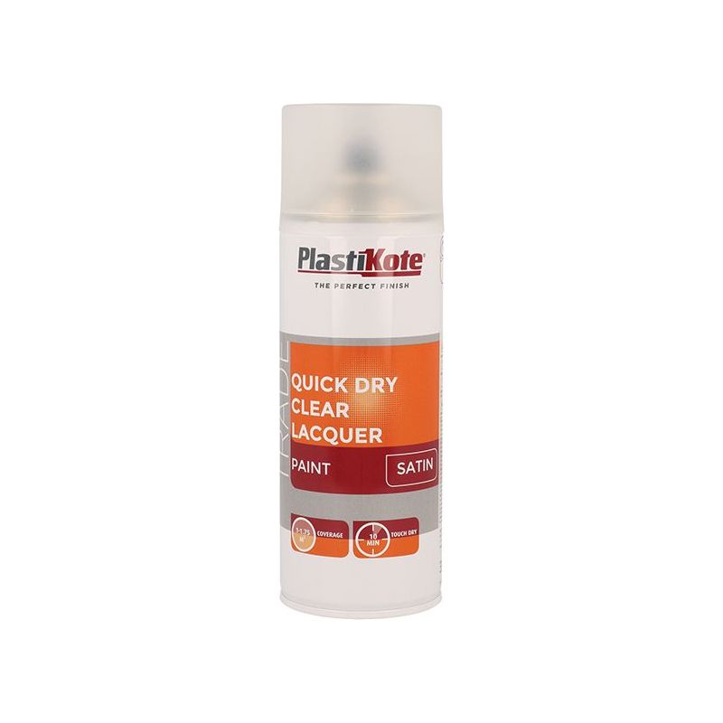 Plastikote Trade Quick Dry Clear Lacquer Spray Satin 400ml PlastiKote - Dynamic Drive