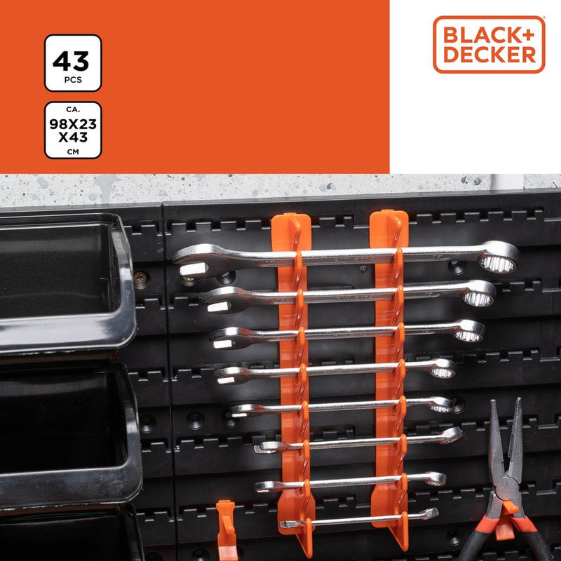Black+Decker Tool Board With Storage Bins And Hooks 98 X 23 X 43Cm 43 Pieces Tool Wall Organizer Black+Decker - Dynamic Drive