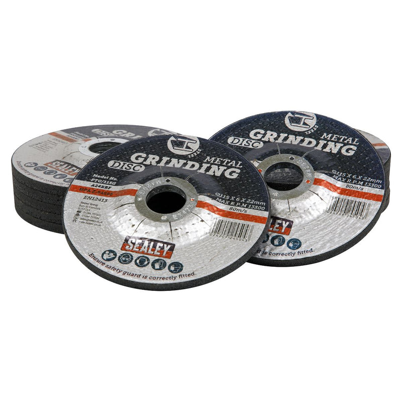 Sealey Grinding Disc115 x 6mm22mm Bore Pack of 12 PTC115G12 Sealey - Dynamic Drive