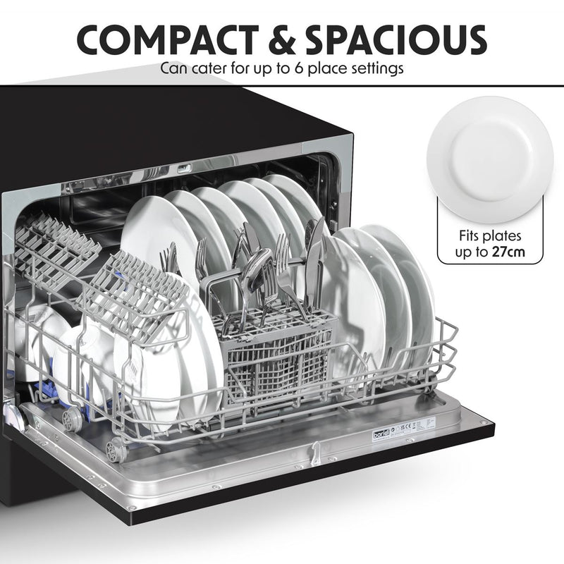 Baridi Tabletop Dishwasher 6 Place Settings 6.5L Capacity - Black DH85 Baridi - Dynamic Drive