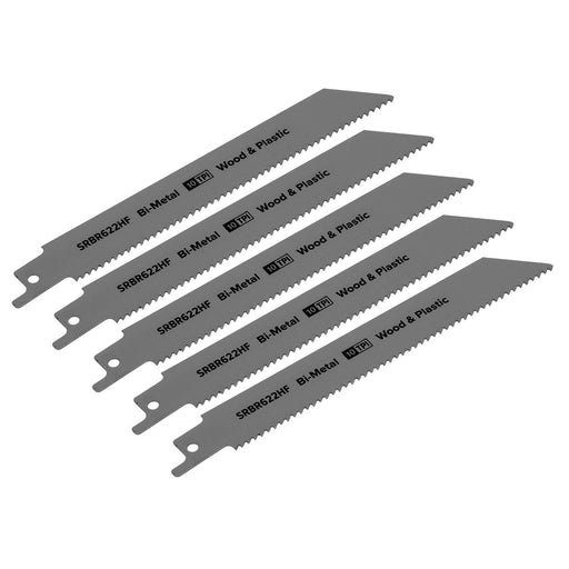 Sealey Reciprocating Saw Blade Wood & Plastics 150mm 10tpi Pack of 5 SRBR622HF Sealey - Dynamic Drive