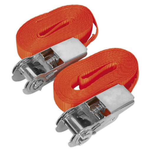 Sealey Self-Securing Ratchet Tie Down 25mm x 4.5m 800kg Breaking Strength Pair Sealey - Dynamic Drive