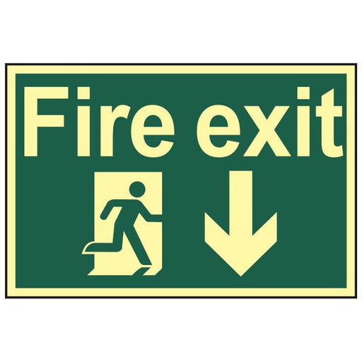 Scan Fire Exit Running Man Arrow Down - Photoluminescent 300 x 200mm Scan - Dynamic Drive