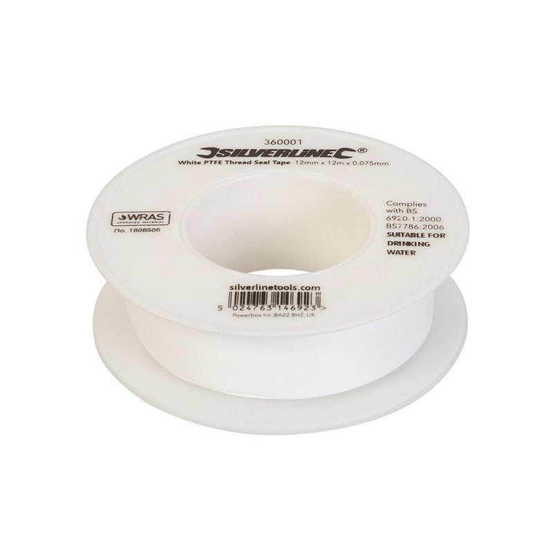 Silverline White PTFE Thread Seal Tape 10pk 12mm x 12m Silverline - Dynamic Drive