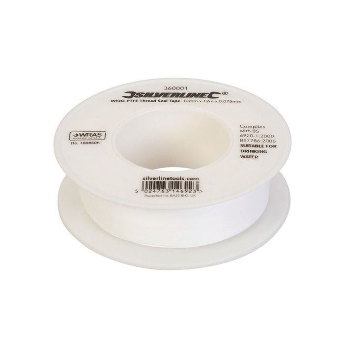 Silverline White PTFE Thread Seal Tape 10pk 12mm x 12m Silverline - Dynamic Drive
