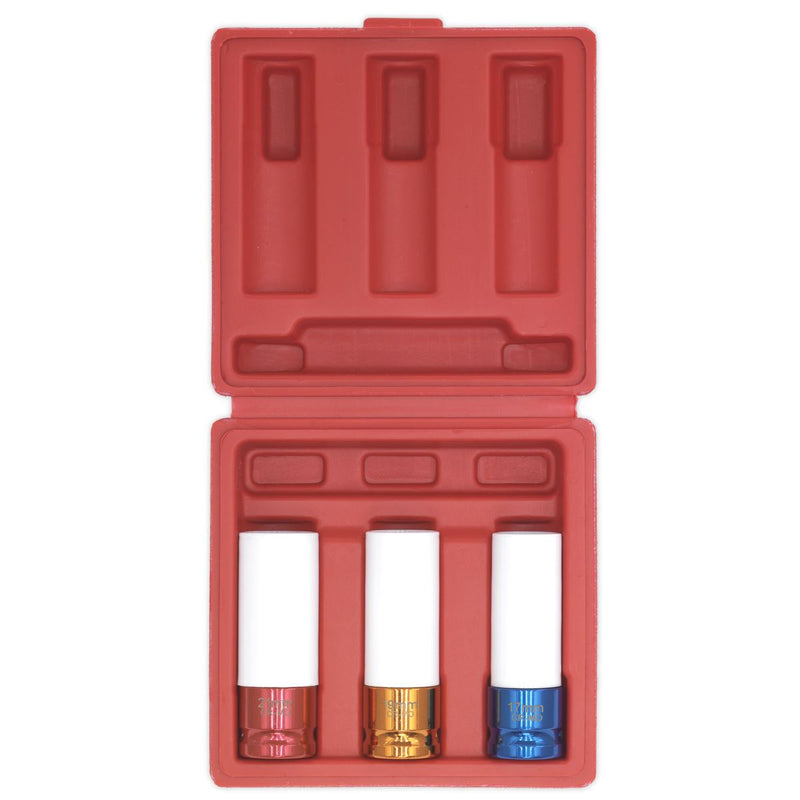 Sealey Alloy Wheel Impact Socket Set 3pc 1/2"Sq Drive SX031 Sealey - Dynamic Drive
