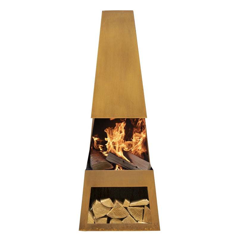 Dellonda Outdoor Chiminea Fireplace Heater Firewood Storage - Corten Steel Dellonda  - Dynamic Drive
