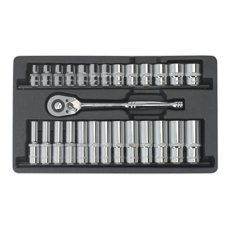 Sealey Ratchet Wrench & Socket Rail Set 27pc 1/2"Sq Drive AK66483 Sealey - Dynamic Drive