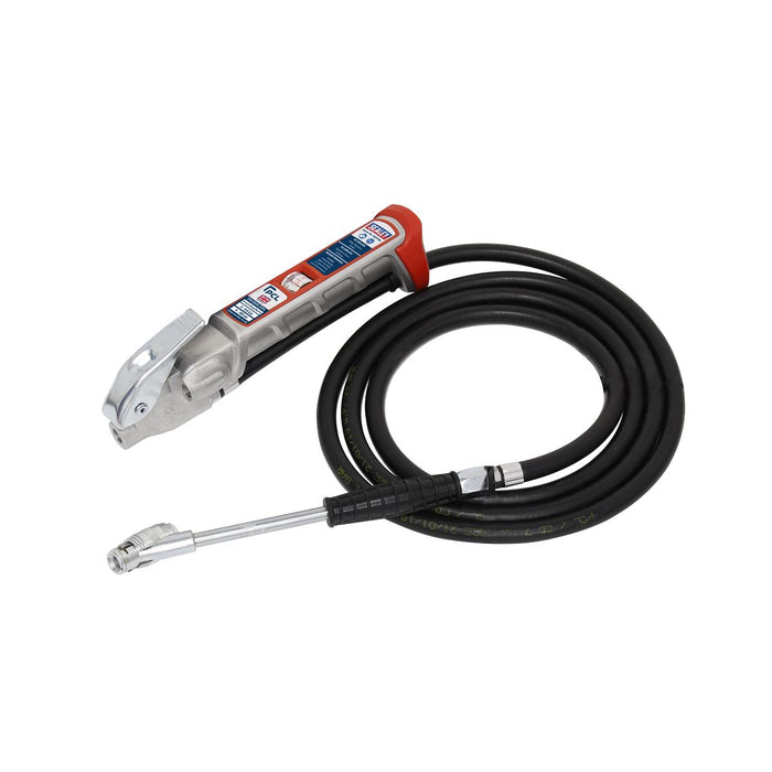 Sealey Tyre Inflator 2.5m Hose with Twin Clip On Connector 0-140PSI EN 12645 Sealey  - Dynamic Drive