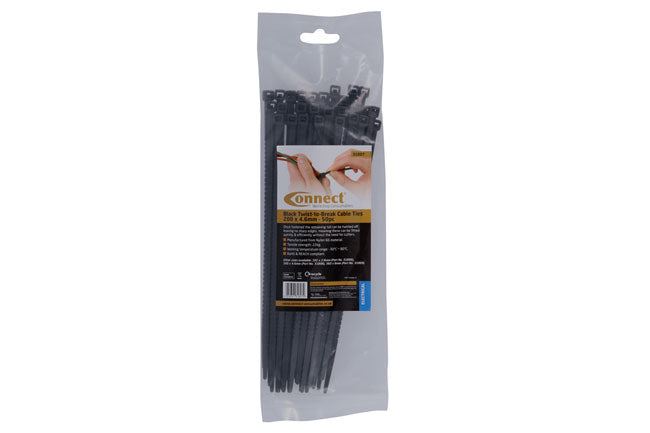 Connect Black Twist-to-Break Cable Tie 200mm x 4.6mm 50pc Connect - Dynamic Drive
