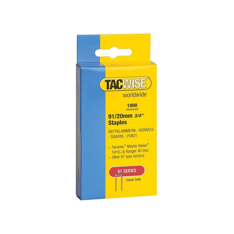 Tacwise 91 Narrow Crown Staples 20mm - Electric Tackers (Pack 1000) Tacwise - Dynamic Drive