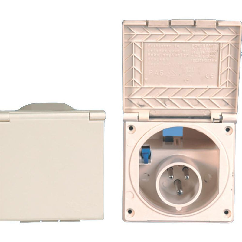 Mains 230V 16A Flush Hook Up Socket White Caravan VW Camper Van VW RV Motorhome Powerpart - Dynamic Drive