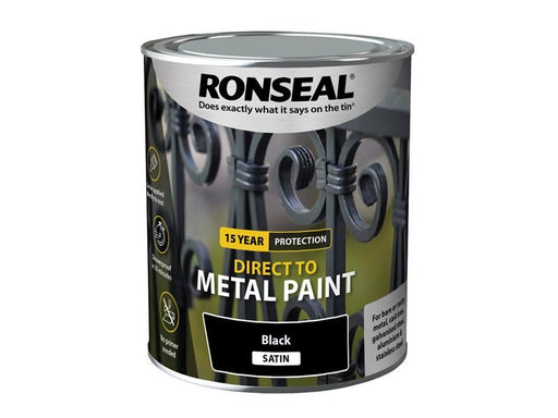 Ronseal Direct to Metal Paint Black Satin 750ml Ronseal - Dynamic Drive