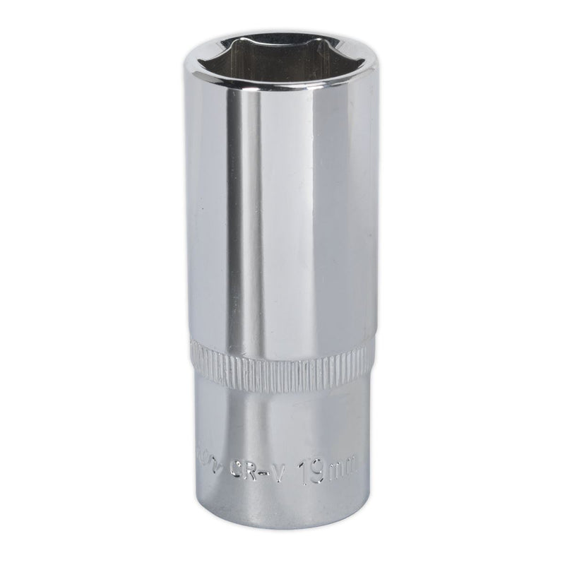 Sealey WallDrive Socket 19mm Deep 3/8"Sq Drive Fully Polished SP3819D Sealey - Dynamic Drive