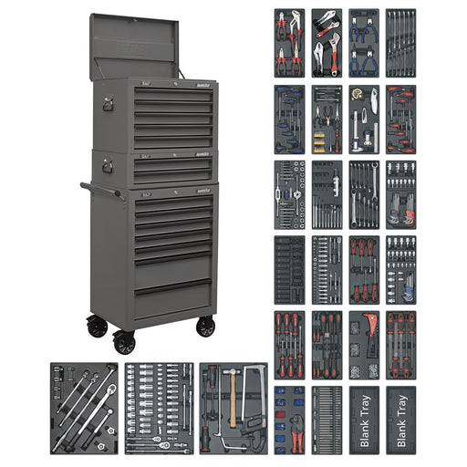 Superline PRO Tool Chest Combination 14 Drawer with 1179pc Tool Kit - Grey Superline Pro - Dynamic Drive
