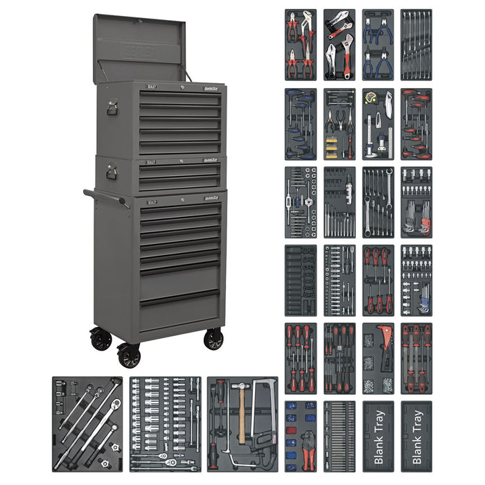 Superline PRO Tool Chest Combination 14 Drawer with 1179pc Tool Kit - Grey Superline Pro - Dynamic Drive