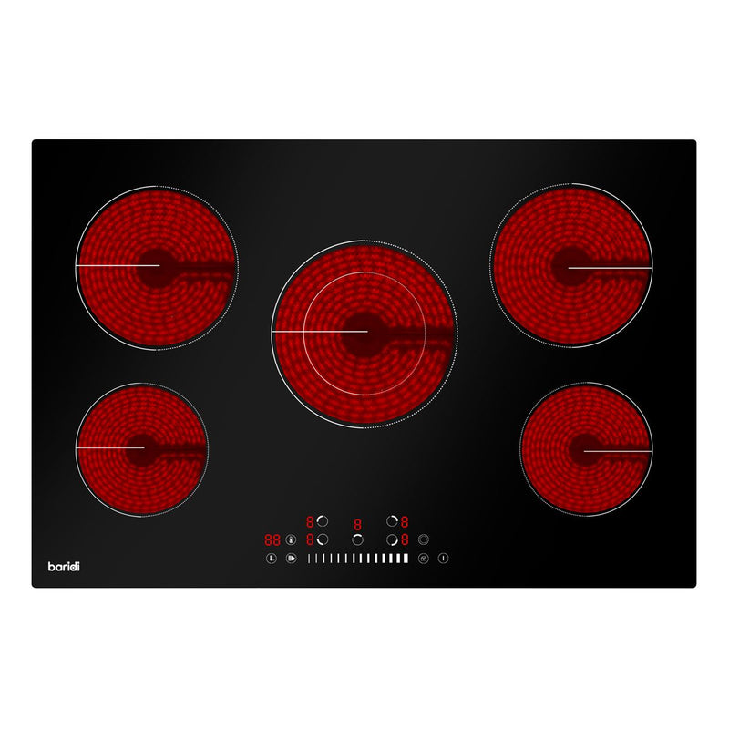 Baridi Integrated Ceramic Hob with 5 Cooking Zones 77cm - Black Glass Baridi - Dynamic Drive