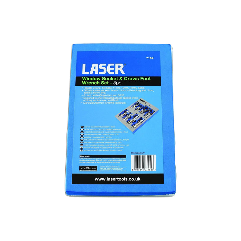 Laser Window Socket & Crows Foot Wrench Set 3/8"D 8pc 7152 Laser - Dynamic Drive