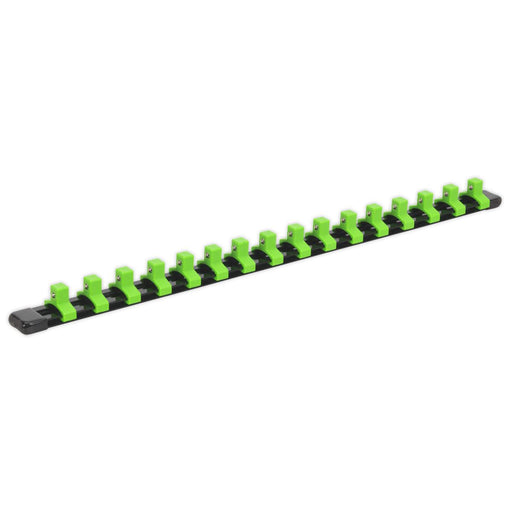 Sealey Socket Retaining Rail with 16 Clips 3/8"Sq Drive Hi-Vis Green AK27053HV Sealey - Dynamic Drive