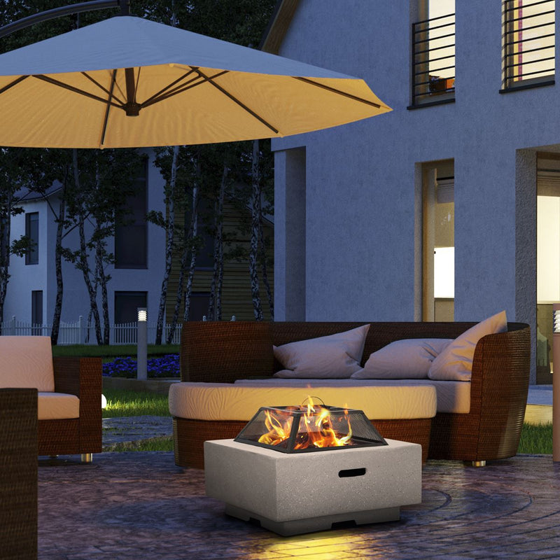 Dellonda Square Fire Pit with BBQ Grill Safety Mesh Screen Fire Poker Light Grey Dellonda - Dynamic Drive