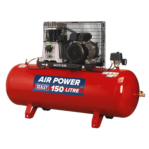 Sealey Air Compressor 150L Belt Drive 3hp with Cast Cylinders SAC2153B Sealey - Dynamic Drive