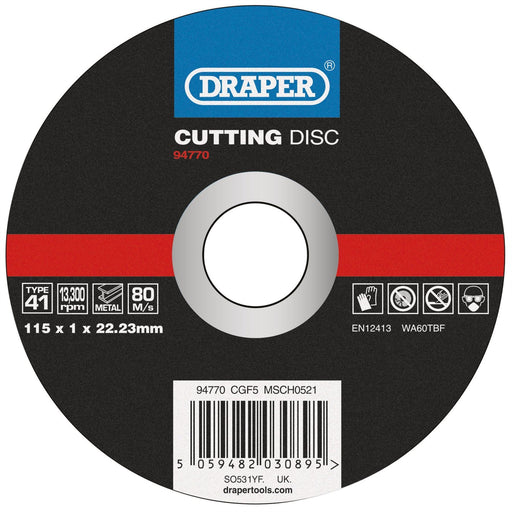 Draper Metal Cutting Disc, 115 x 1 x 22.23mm 94770 Draper - Dynamic Drive