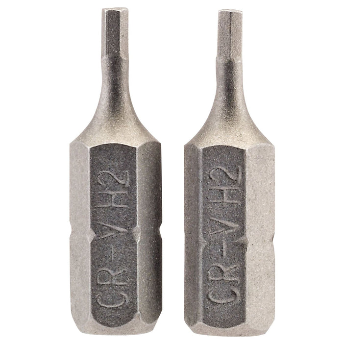 Draper Hexagonal Insert Bit, 2mm, 1/4" Hex, 25mm Long (Pack of 2) 63945 Draper - Dynamic Drive