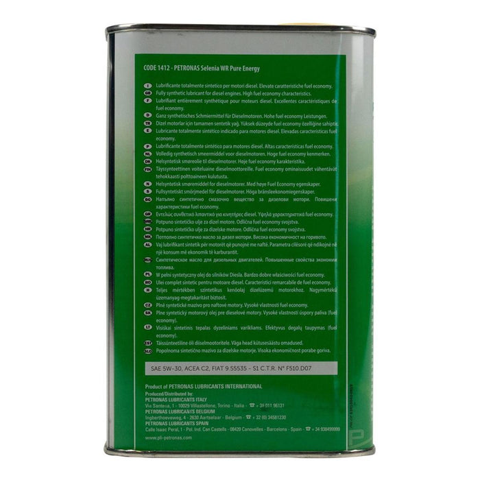 AG Petronas Selenia WR Pure Energy 5W 30 Engine Oil 1L Synthetic Engine Oil f AG - Dynamic Drive