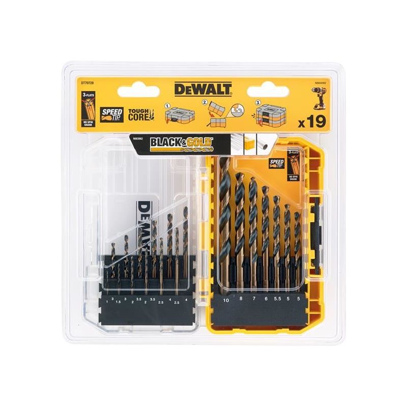 Dewalt Power Tools DT70728 BLACK&GOLD HSS Drill Set, 19 Piece DeWALT Power Tools - Dynamic Drive