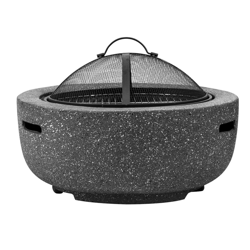 Dellonda Round MgO Fire Pit with BBQ Grill Ø60cm Safety Mesh Screen - Dark Grey Dellonda - Dynamic Drive