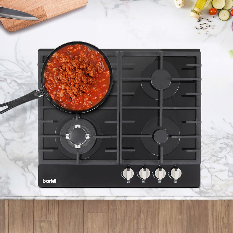 Baridi Gas Hob with 4 Cooking Zones 60cm - Black DH226 Baridi - Dynamic Drive