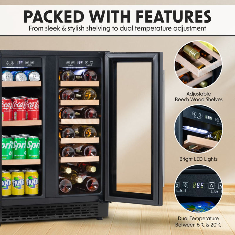 Baridi 40 Bottle/120 Can Freestanding Dual Zone Wine Fridge & Cooler 60cm Baridi - Dynamic Drive