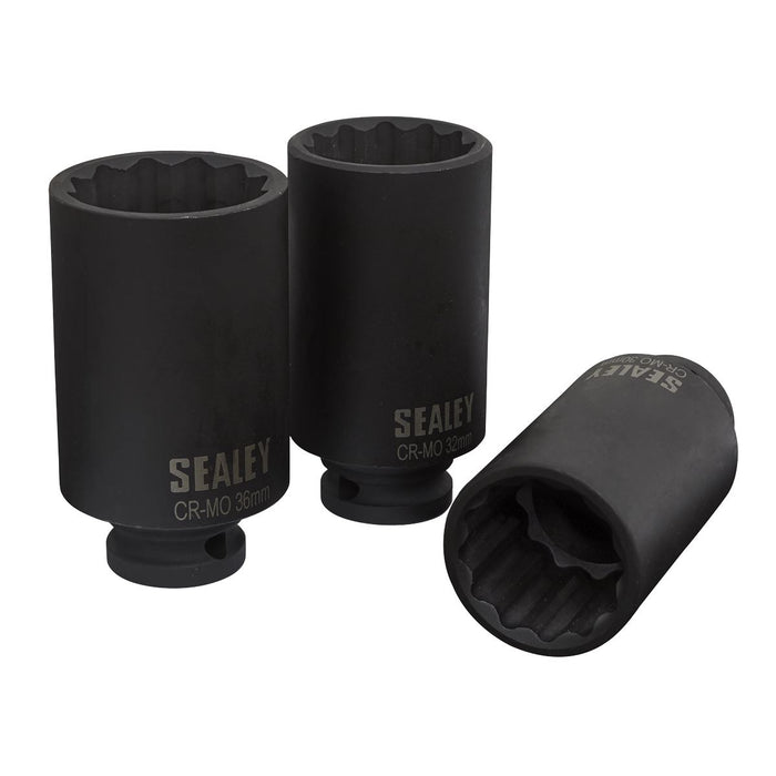 Sealey Impact Hub Nut Socket Set 3pc 12-Point 1/2"Sq Drive SX051 Sealey - Dynamic Drive